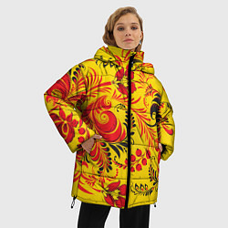 Куртка зимняя женская Хохломская Роспись Цветы, цвет: 3D-светло-серый — фото 2