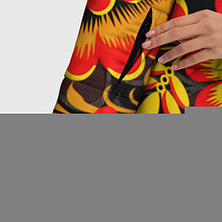 Куртка зимняя женская Хохломская Роспись Цветы На Тёмном Фоне, цвет: 3D-красный — фото 2