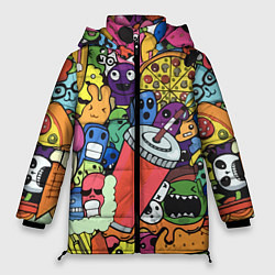 Куртка зимняя женская Fast food pattern Pop art Fashion trend, цвет: 3D-черный