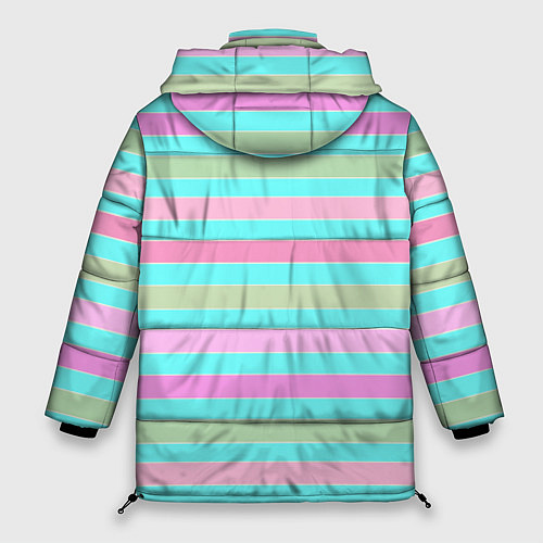Женская зимняя куртка Pink turquoise stripes horizontal Полосатый узор / 3D-Черный – фото 2