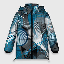 Куртка зимняя женская Абстрактный серо-синий принт, цвет: 3D-черный