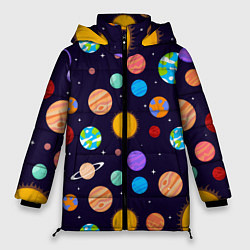 Куртка зимняя женская Солнечная Система Планет, цвет: 3D-черный