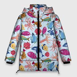 Куртка зимняя женская Паттерн из морских жителей Лето, цвет: 3D-черный