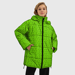 Куртка зимняя женская Зеленые волнистые узоры, цвет: 3D-красный — фото 2