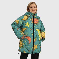 Куртка зимняя женская Солнце, Луна и Звёзды, цвет: 3D-черный — фото 2