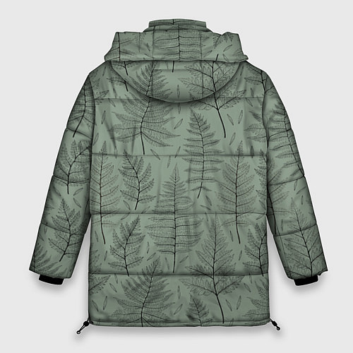 Женская зимняя куртка Листья папоротника на зеленом фоне Минимализм / 3D-Черный – фото 2