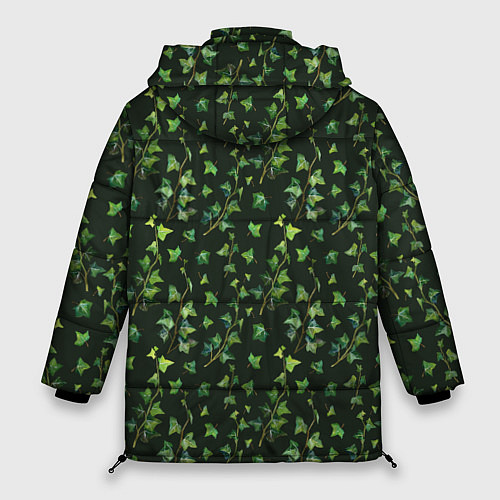 Женская зимняя куртка Листья зеленый плюща - паттерн / 3D-Черный – фото 2