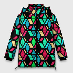 Куртка зимняя женская Геометрические фигуры темная текстура, цвет: 3D-красный