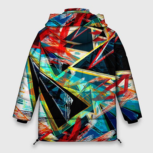 Женская зимняя куртка Яркий абстрактный узор с неоновыми штрихами / 3D-Черный – фото 2