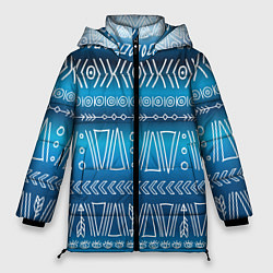 Куртка зимняя женская Узор в стиле бохо на синем фоне, цвет: 3D-черный