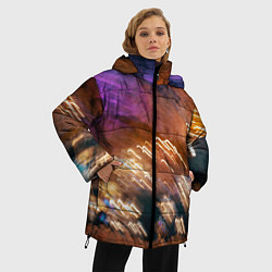 Куртка зимняя женская Неоновые огни и краска во тьме - Оранжевый, цвет: 3D-светло-серый — фото 2