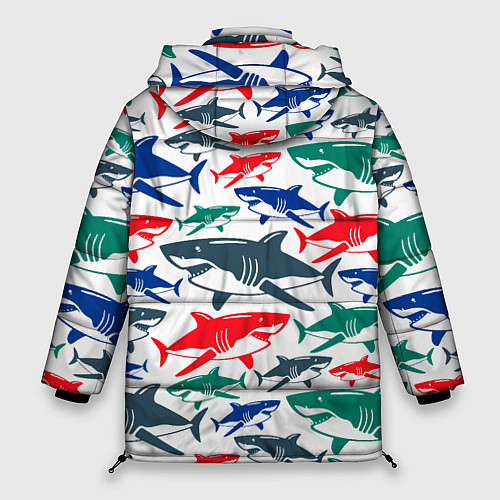 Женская зимняя куртка Стая разноцветных акул - паттерн / 3D-Черный – фото 2