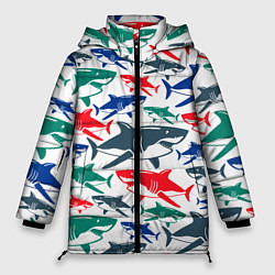 Женская зимняя куртка Стая разноцветных акул - паттерн