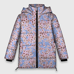 Куртка зимняя женская Цветы Нарисованные На Голубом Фоне, цвет: 3D-черный