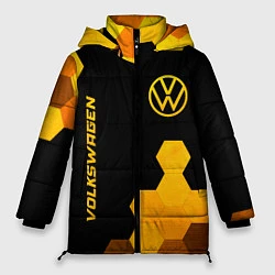 Куртка зимняя женская Volkswagen - gold gradient: символ и надпись верти, цвет: 3D-черный
