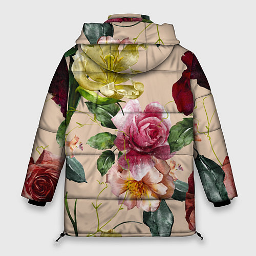 Женская зимняя куртка Цветы Нарисованные Красные Розы и Лилии / 3D-Красный – фото 2
