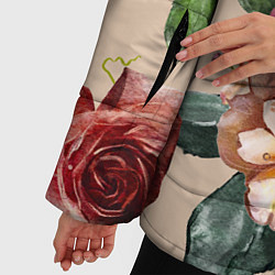 Куртка зимняя женская Цветы Нарисованные Красные Розы и Лилии, цвет: 3D-красный — фото 2