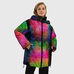Куртка зимняя женская Разноцветные брызги кляксы, цвет: 3D-красный — фото 2