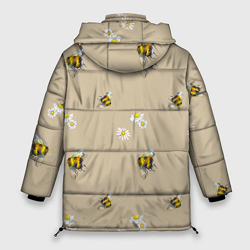 Женская зимняя куртка Цветы Ромашки и Пчёлы / 3D-Черный – фото 2