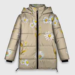 Куртка зимняя женская Цветущие Ромашки, цвет: 3D-черный