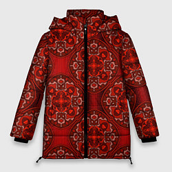 Куртка зимняя женская Красные абстрактные круглые узоры, цвет: 3D-красный