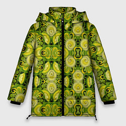 Куртка зимняя женская Зеленые узоры: волны абстракции, цвет: 3D-красный