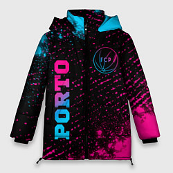 Куртка зимняя женская Porto - neon gradient: символ и надпись вертикальн, цвет: 3D-черный