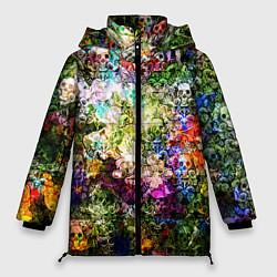 Куртка зимняя женская Цветы на черепах, цвет: 3D-красный