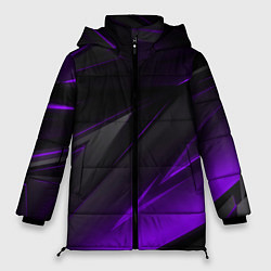 Куртка зимняя женская Черно-фиолетовая геометрическая абстракция, цвет: 3D-светло-серый