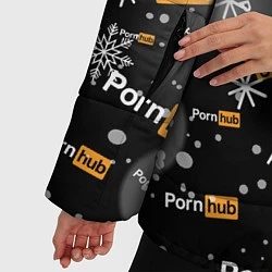 Куртка зимняя женская Надписи Porn Hub - снежинки, цвет: 3D-красный — фото 2