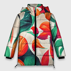 Куртка зимняя женская Элегантный цветочный орнамент, цвет: 3D-красный