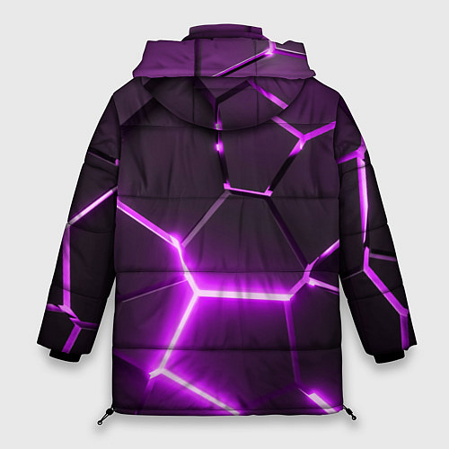 Женская зимняя куртка Фиолетовые неоновые геометрические плиты / 3D-Черный – фото 2