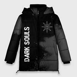 Куртка зимняя женская Dark Souls glitch на темном фоне: символ и надпись, цвет: 3D-черный