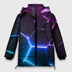 Куртка зимняя женская Фиолетовый градиент - неоновые геометрические плит, цвет: 3D-красный
