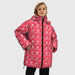 Куртка зимняя женская Сердечки и линии - абстракция, цвет: 3D-красный — фото 2