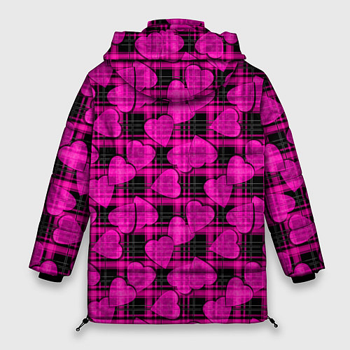 Женская зимняя куртка Black and pink hearts pattern on checkered / 3D-Красный – фото 2