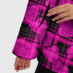 Куртка зимняя женская Black and pink hearts pattern on checkered, цвет: 3D-красный — фото 2