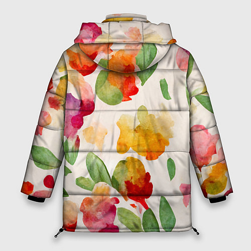 Женская зимняя куртка Романтичные акварельные цветы / 3D-Черный – фото 2