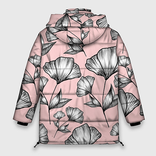 Женская зимняя куртка Графичные цветы на пудровом фоне / 3D-Черный – фото 2
