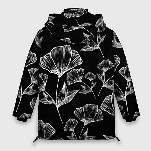 Женская зимняя куртка Графичные цветы на черном фоне / 3D-Черный – фото 2