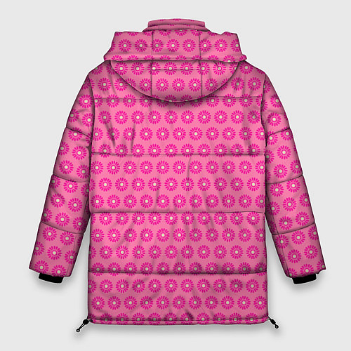 Женская зимняя куртка Розовые цветочки - паттерн из ромашек / 3D-Черный – фото 2