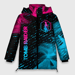 Куртка зимняя женская Tomb Raider - neon gradient: надпись, символ, цвет: 3D-черный