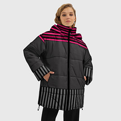 Куртка зимняя женская Комбинированный серый с красным полосатый узор, цвет: 3D-светло-серый — фото 2