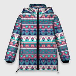 Женская зимняя куртка Этнический орнамент терракотово-серый полосатый