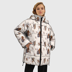 Куртка зимняя женская Хюгге паттерн с домиками и цветами хлопка, цвет: 3D-светло-серый — фото 2
