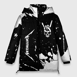 Куртка зимняя женская Metallica и рок символ на темном фоне, цвет: 3D-черный