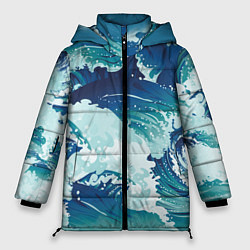Куртка зимняя женская Несущиеся морские волны, цвет: 3D-черный