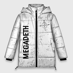 Куртка зимняя женская Megadeth glitch на светлом фоне: надпись, символ, цвет: 3D-черный