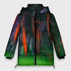 Куртка зимняя женская Абстрактный зелёный туман и красная краска, цвет: 3D-светло-серый