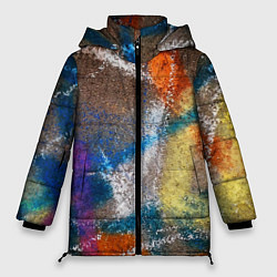 Женская зимняя куртка Рисунок цветными мелками на асфальте